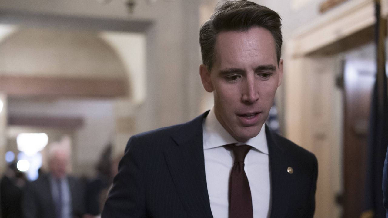 Sen. Josh Hawley, R-Mo., after Senate Republicans met behind closed-doors to hold their leadership elections, at the Capitol in Washington, Wednesday, Nov. 16, 2022. (AP Photo/J. Scott Applewhite, File)
