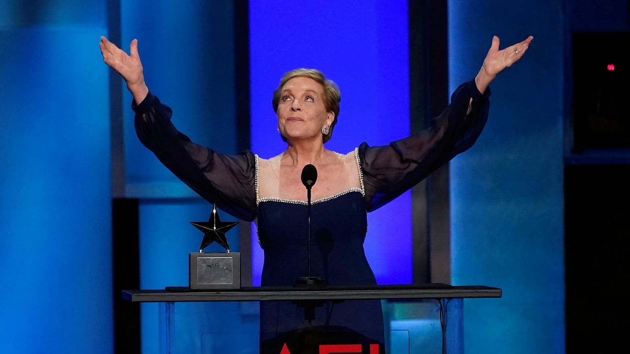 Actor Julie Andrews accepts the 48th AFI Life Achievement Award during a gala honoring her, Thursday, June 9, 2022, at the Dolby Theatre in Los Angeles. (AP Photo/Chris Pizzello)