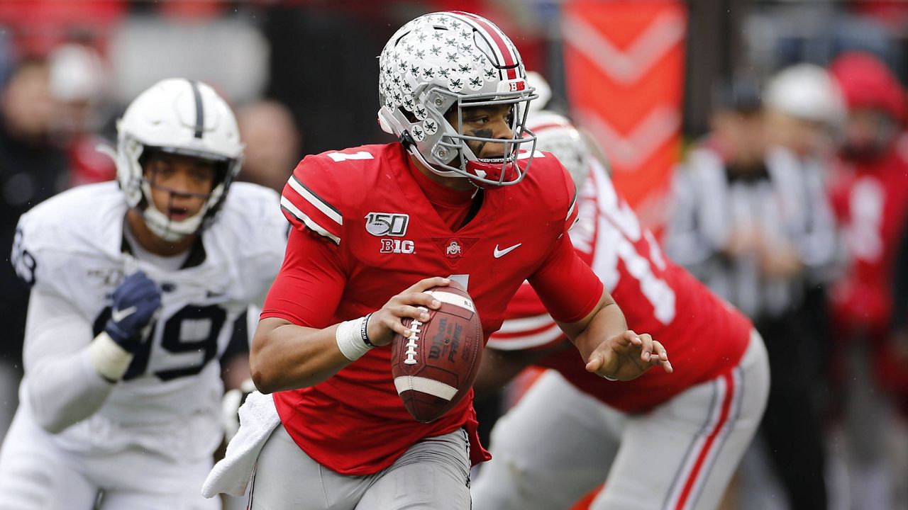 Ohio State quarterback Justin Fields looks to pass. (AP Photo/File)