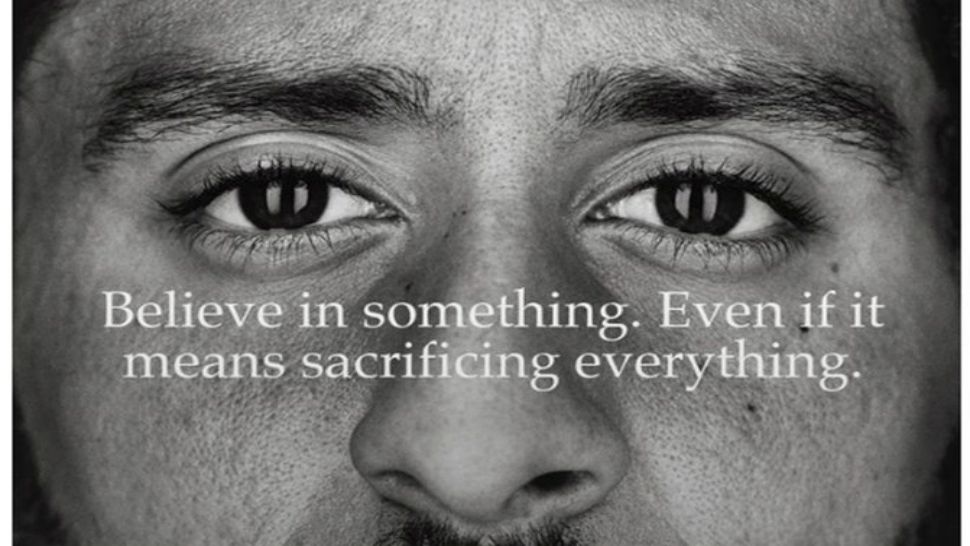 This image taken from the Twitter account of the former National Football League player Colin Kaepernick shows a Nike advertisement featuring him that was posted Monday, Sept. 3, 2018. Kaepernick already had a deal with Nike that was set to expire, but it was renegotiated into a multi-year deal to make him one of the faces of Nike’s 30th anniversary “Just Do It” campaign, according to a person familiar with the contract. (Twitter via AP)