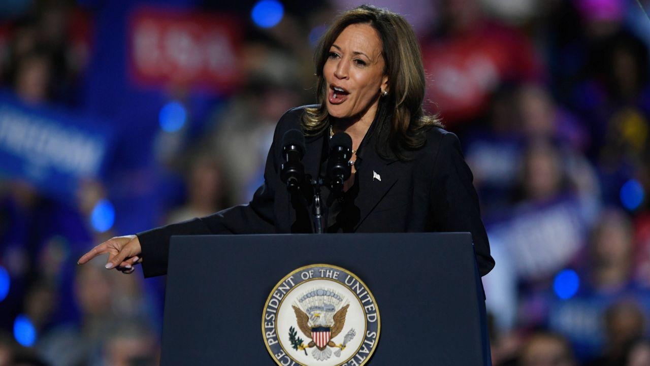 Democratic presidential nominee Vice President Kamala Harris speaks during a campaign rally in Milwaukee, Wis., Friday, Nov. 1, 2024. (AP Photo/Paul Beaty)