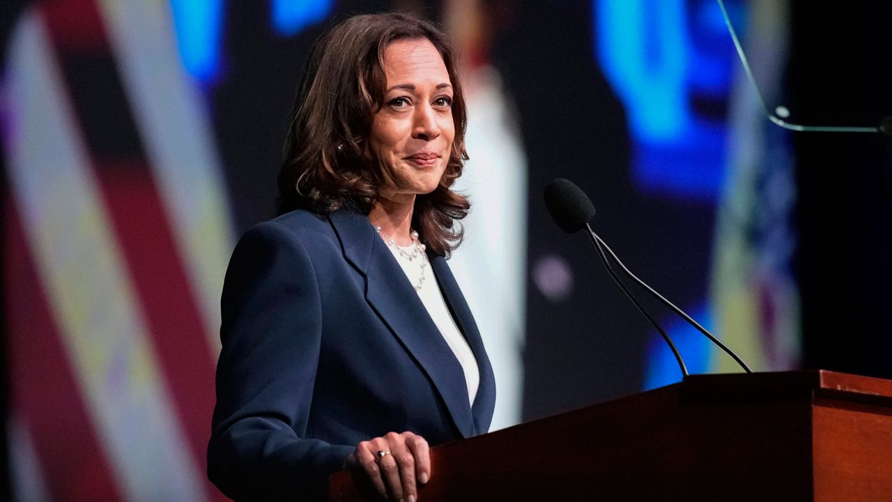 Vice President Kamala Harris speaks at a United Steelworkers convention Wednesday, Aug. 10, 2022, in Las Vegas. (AP Photo/John Locher)