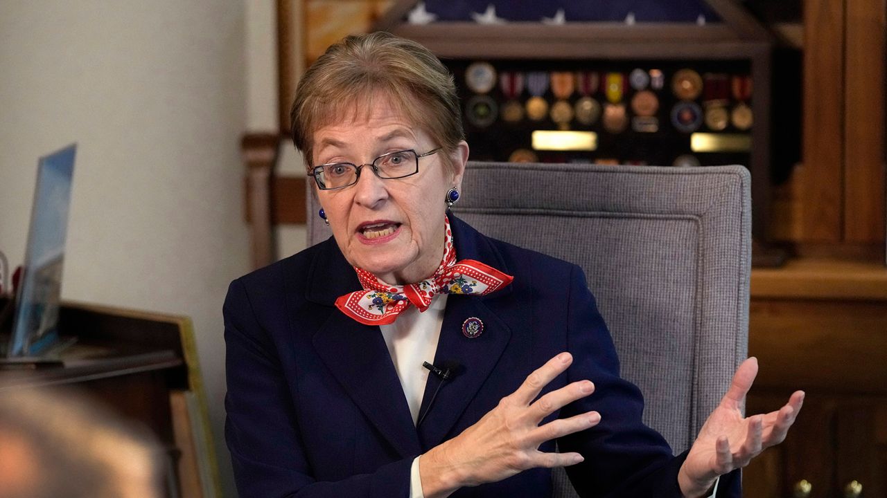 U.S. Rep. Marcy Kaptur, D-Ohio, is interviewed, Dec. 9, 2022, in Toledo, Ohio. (AP Photo/Carlos Osorio, File)