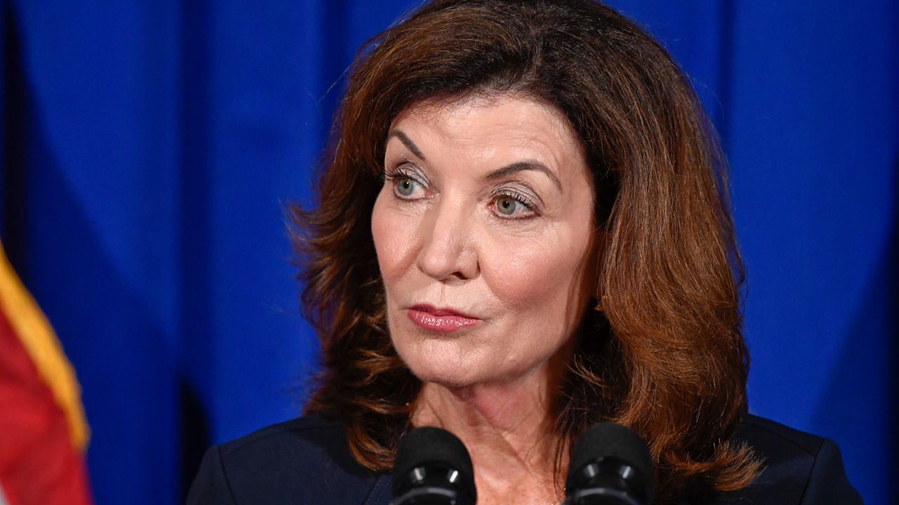 Lt. Gov. Kathy Hochul gave a news conference at the State Capitol in the wake of Gov. Andrew Cuomo's resignation, Aug. 11, 2021. (AP Photo/Hans Pennink)