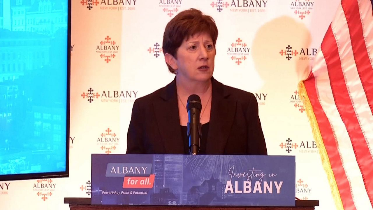 albany mayor kathy sheehan speaking from podium