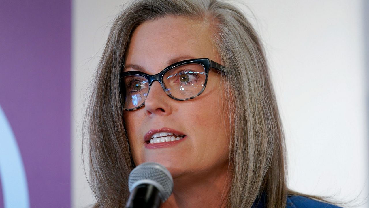 Democratic Arizona Gov.-elect Katie Hobbs speaks at a victory rally on Nov. 15 in Phoenix. (AP Photo/Matt York)