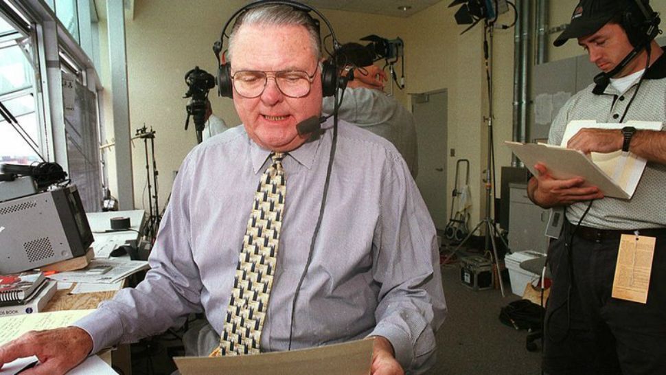 Keith Jackson in 1999. He prided himself on being concise and was loath to steal the spotlight from the football players. Credit S.E. Mckee/Associated Press