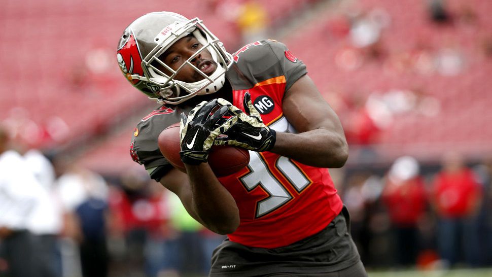 Tampa Bay Buccaneers free safety Keith Tandy (37) warms up before the start of an NFL football game against the Atlanta 