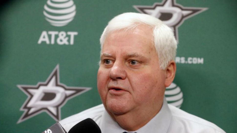 In this Feb. 11, 2018, file photo, Dallas Stars head coach Ken Hitchcock talks to the media prior to a game against the Vancouver Canucks. (AP Photo/Michael Ainsworth, File)