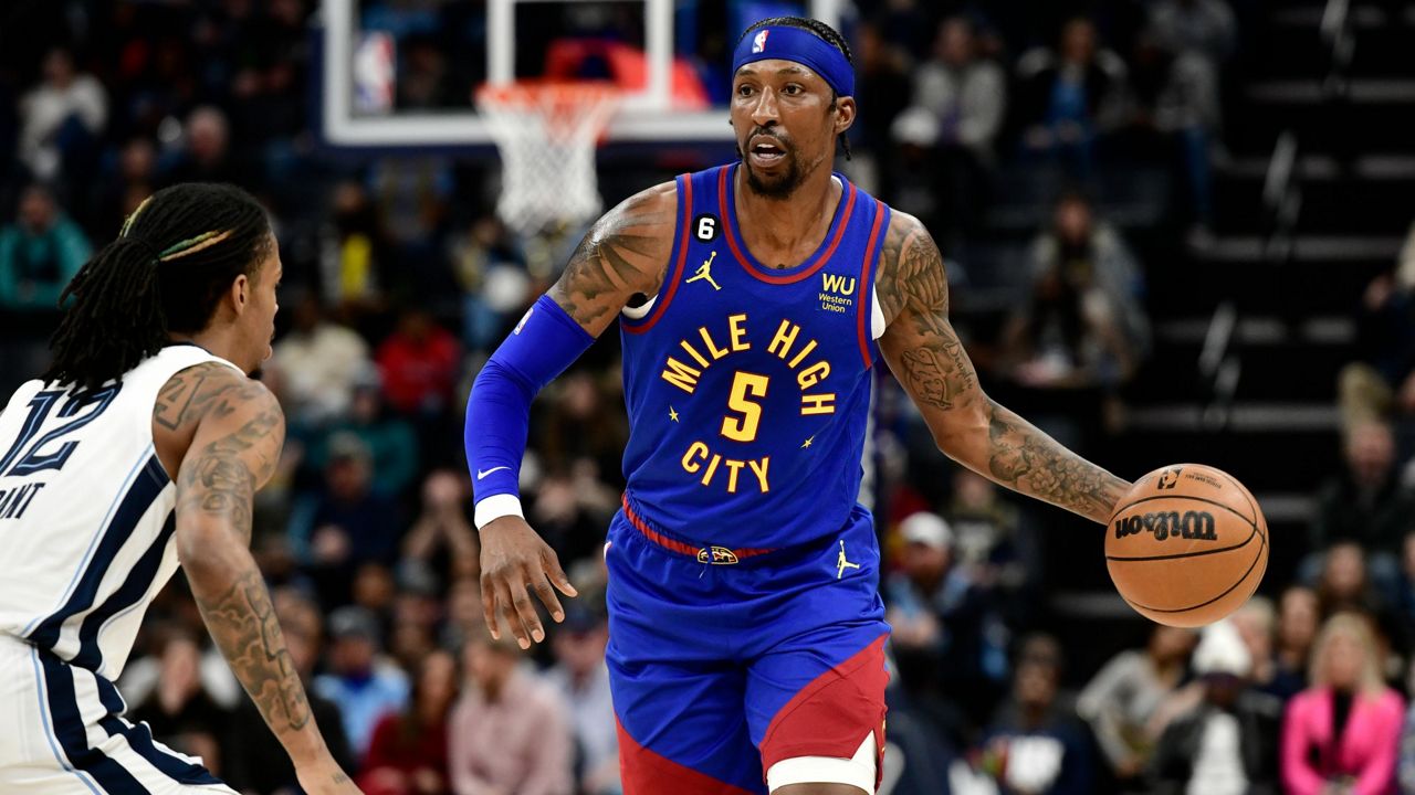 The Magic and shooting guard Kentavious Caldwell-Pope (5), who won championships with the Nuggets in 2023 and Lakers in 2020, are finalizing a free-agent contract, according to an AP source and multiple media reports. (AP Photo/Brandon Dill)