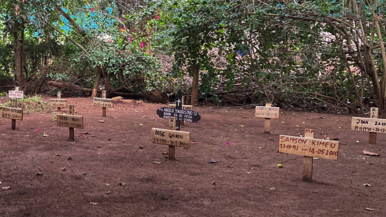 Graves of children who died of AIDS, many from two decades ago, are seen at an orphanage in Nairobi, Kenya on Friday, Sept. 8, 2023. (AP Photo/Cara Anna)