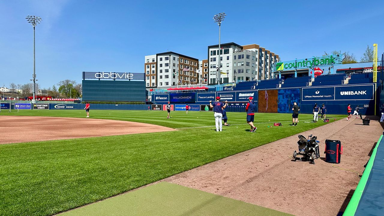 The Worcester Red Sox working out recently at Polar Park (Spectrum News1/Kevin Shea)
