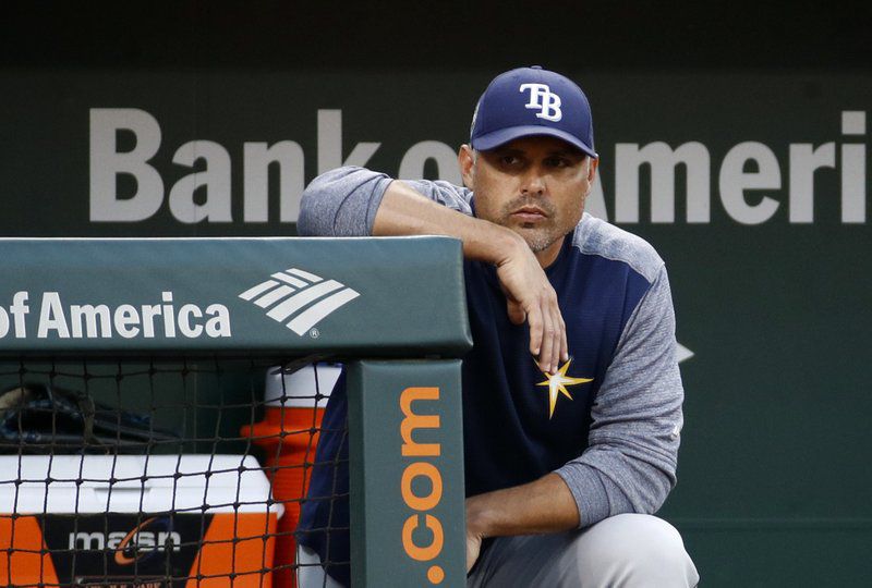 Tampa Bay Rays manager Kevin Cash stands in the dugout during the second inning of a baseball game against the Baltimore Orioles, Friday, May 11, 2018, in Baltimore. (AP Photo/Patrick Semansky)