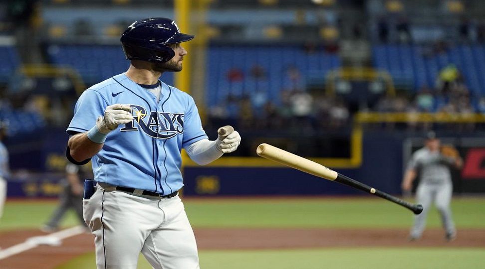 Toronto Blue Jays' Kevin Kiermaier reacts after striking out