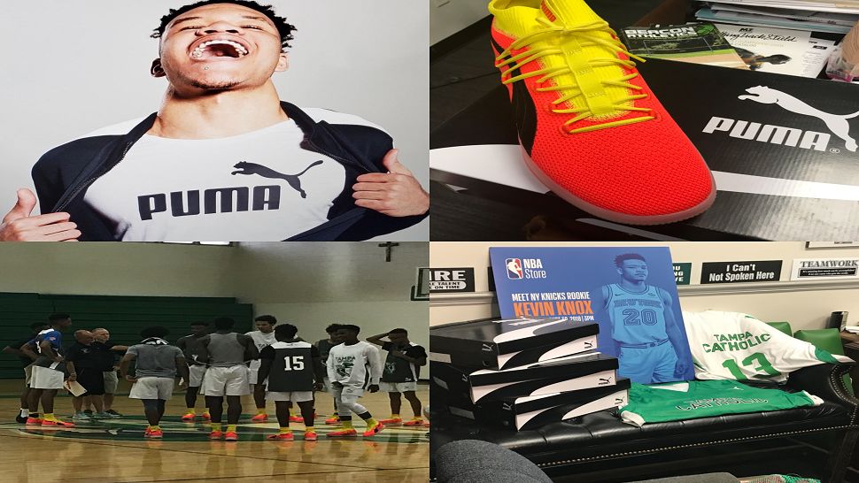 New York Knicks rookie Kevin Knox put his high school,Tampa Catholic, into his Puma endorsment deal.  