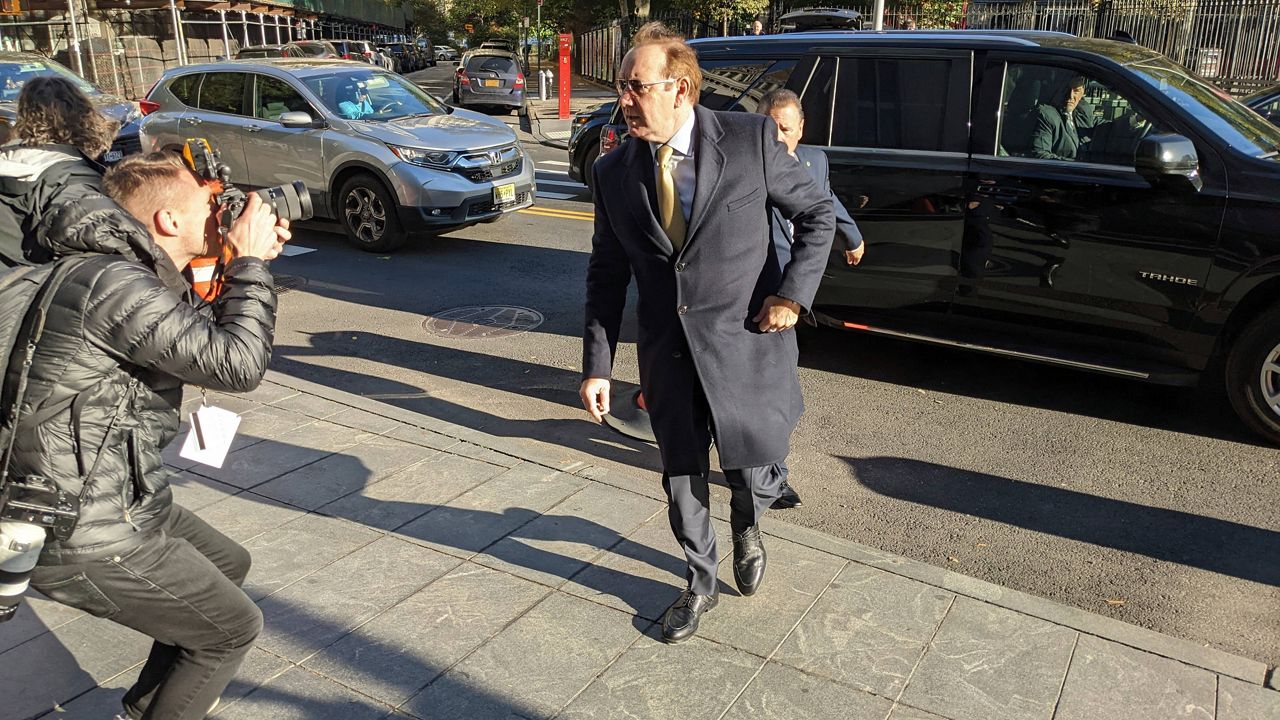 Actor Kevin Spacey arrives at federal court for a civil trial in the Manhattan borough of New York City on Thursday, Oct. 20, 2022. (AP Photo/Ted Shaffrey)