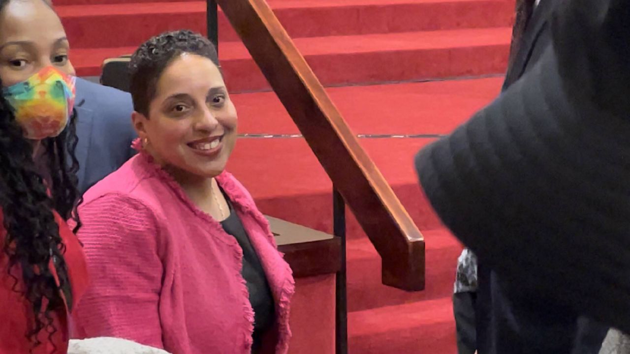 St. Louis Circuit Attorney Kim Gardner talks to supporters after a North St. Louis forum where she addressed the accusations brought by Missouri Attorney General Andrew Bailey in seeking her removal. Gardner has called the process a political stunt. (Spectrum News/Gregg Palermo)