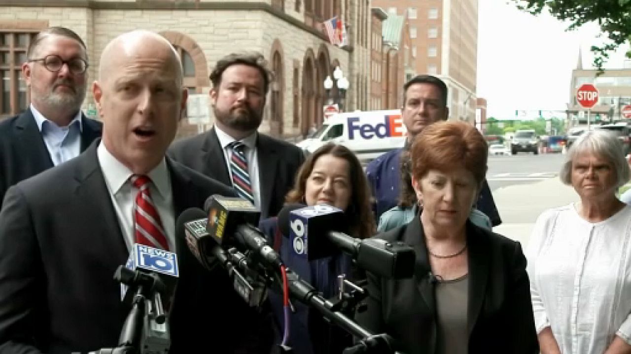 Terry Kindlon is joined by Albany Mayor Kathy Sheehan and others