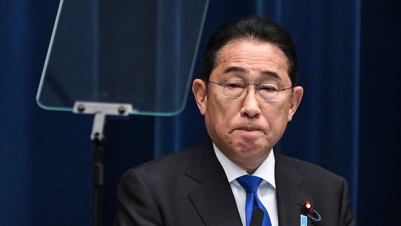 Japan's Prime Minister Fumio Kishida speaks during a news conference at his office in Tokyo as he announced he will not run in the upcoming party leadership vote in September, Wednesday, Aug. 14, 2024. (Philip Fong/Pool Photo via AP)