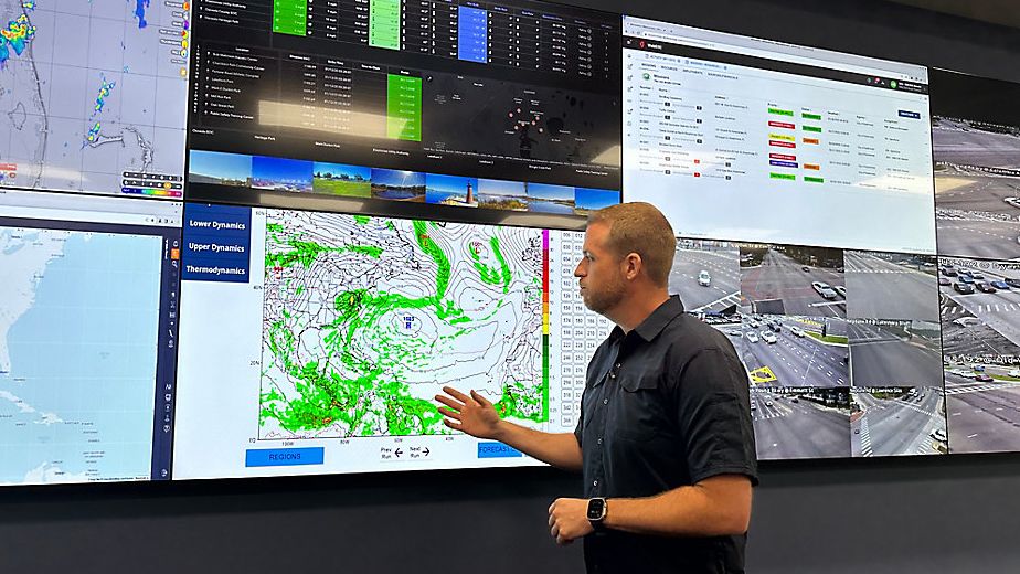 Kissimmee Deputy City Manager Austin Blake explains the capabilities of the city's new Command and Control Center for navigating hurricanes and emergencies ahead of this year's hurricane season.  (Spectrum News/Jordan Mead)