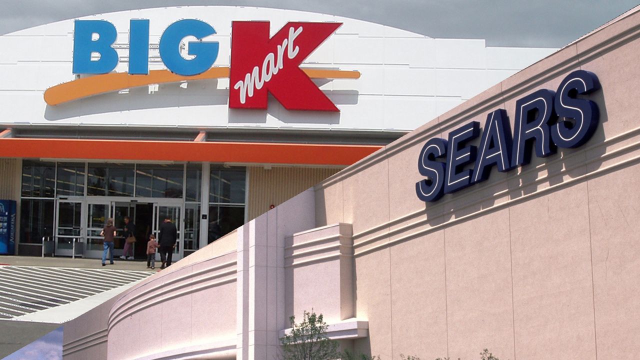 Exterior of Big Kmart and Sears stores