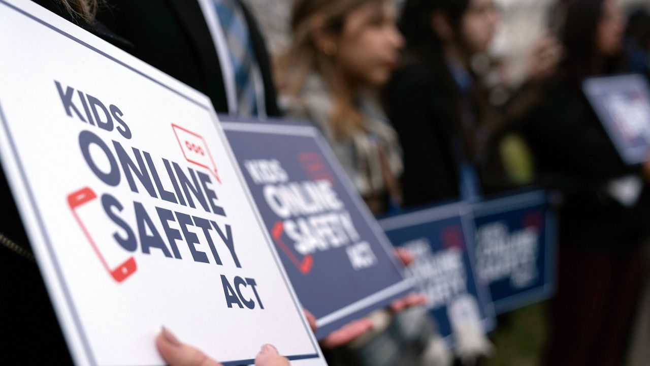 People rally to protect kids online on Capitol Hill in Washington, Wednesday, Jan. 31, 2024. (AP Photo/Jose Luis Magana)