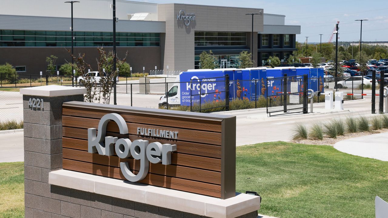 The exterior of Kroger's fulfillment center is shown on July 27, 2022 in Dallas. (Rebecca Slezak/The Dallas Morning News via AP, File)