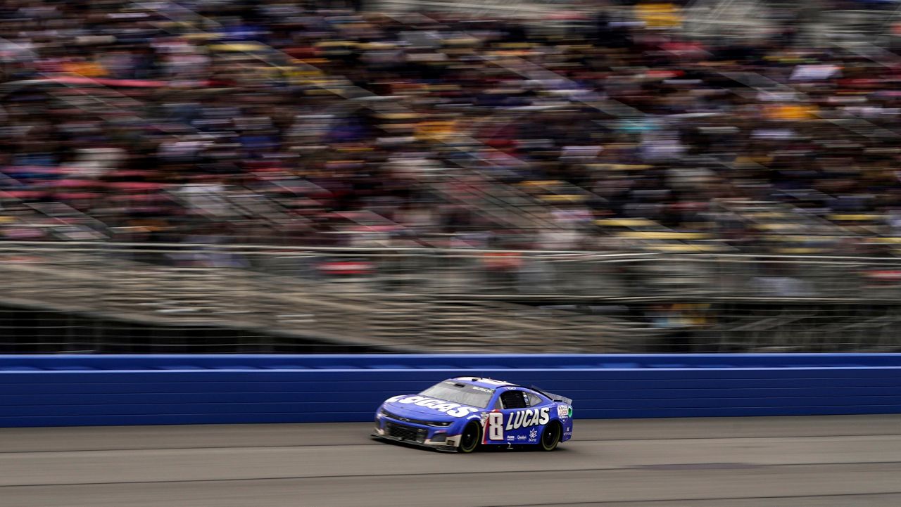 Kyle Busch (8) competes during a NASCAR Cup Series auto race at Auto Club Speedway in Fontana, Calif., Sunday, Feb. 26, 2023. (AP Photo/Jae C. Hong)
