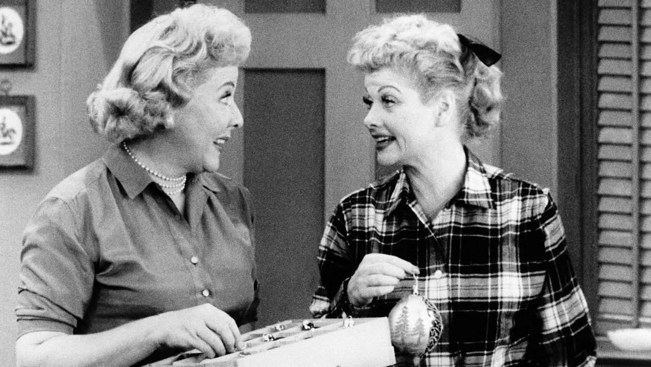 Lucille Ball, right, during the taping of an "I Love Lucy" special, alongside co-star Vivian Vance. (AP Photo)