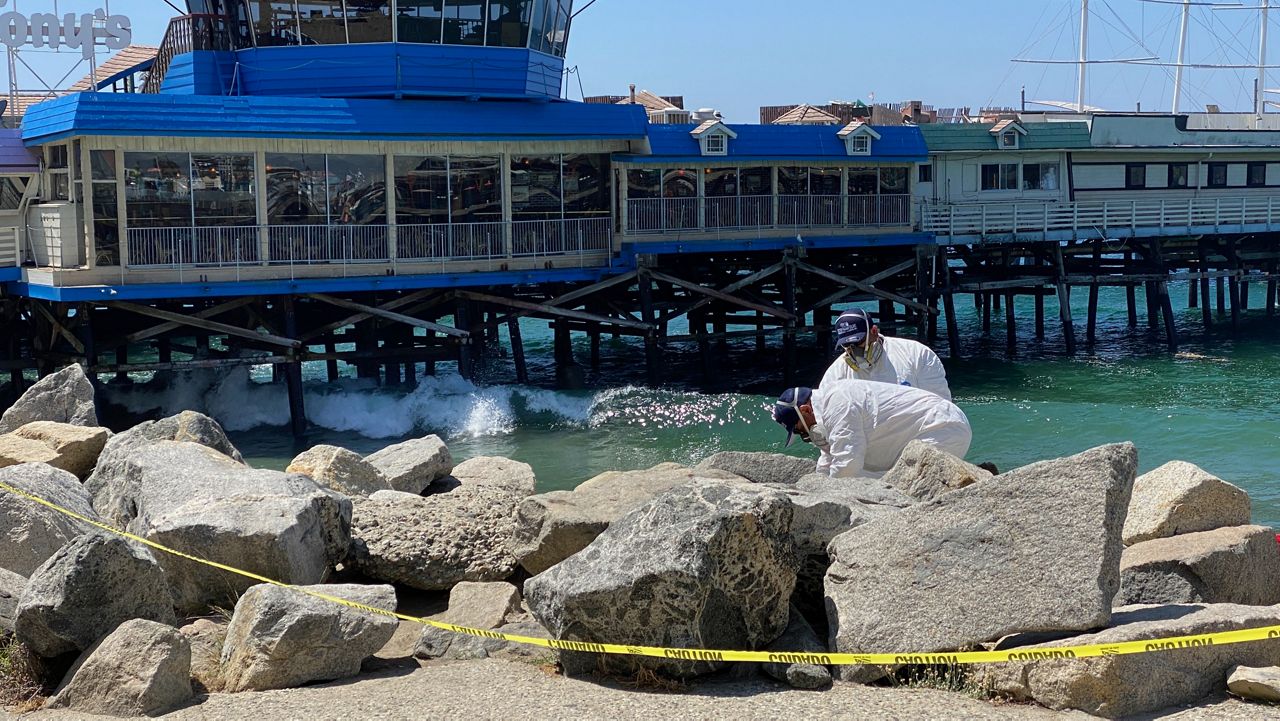 A biohazard crew cleans the scene of a shooting in Redondo Beach on Thursday, Aug. 26. (Spectrum News/David Mendez)