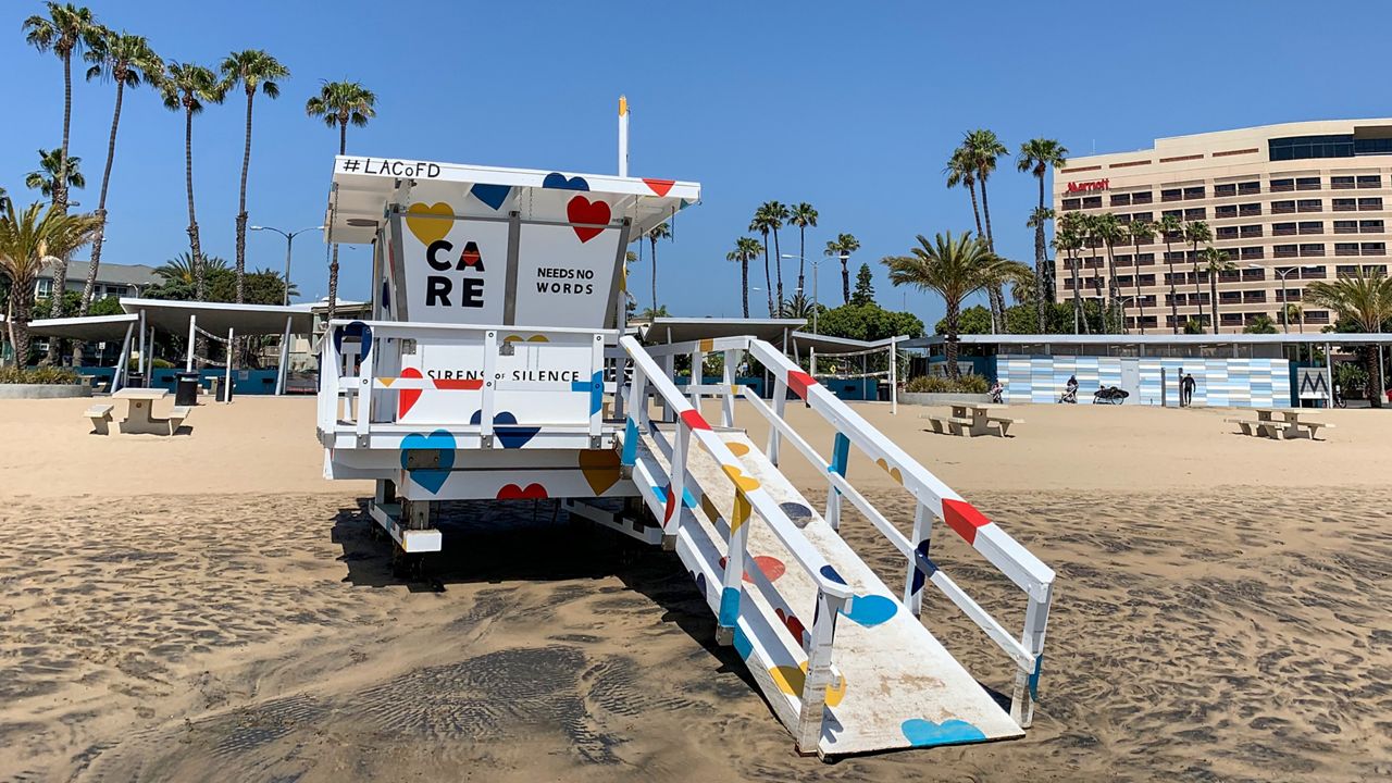 A lifeguard tower in Marina Del Rey's Mother's Beach has be painted to honor those with autism spectrum disorder. (Courtesy Los Angeles County Department of Beaches and Harbors)