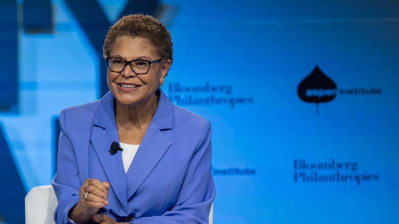 IMAGE DISTRIBUTED FOR BLOOMBERG PHILANTHROPIES - Los Angeles Mayor Karen Bass discusses homelessness during Bloomberg CityLab 2023 on Thursday, October 19, 2023, in Washington. (Kevin Wolf/AP Images for Bloomberg Philanthropies)