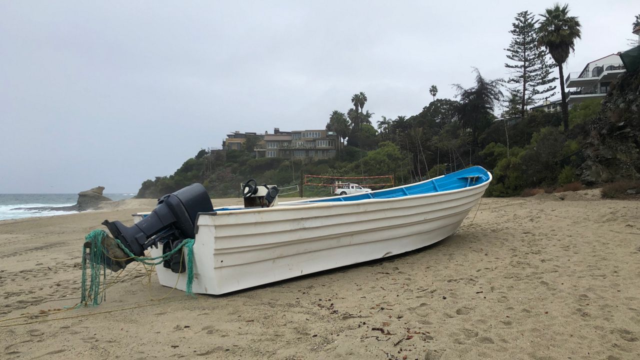 Seven people were detained after after a panga boat washed ashore in Laguna Beach on Thursday morning. 