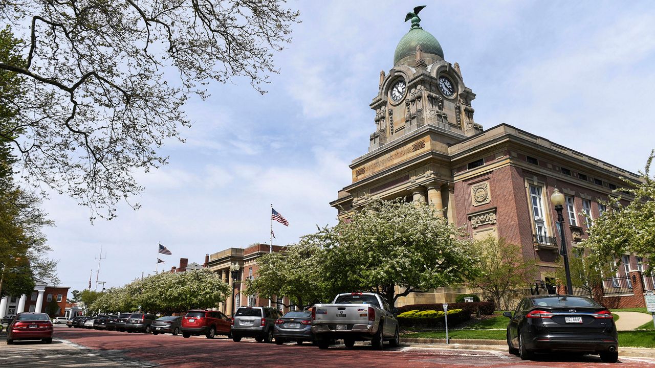 A view outside the Lake County Courthouse Tuesday, May 10, 2022, in Painesville, Ohio. (AP Photo/Nick Cammett)