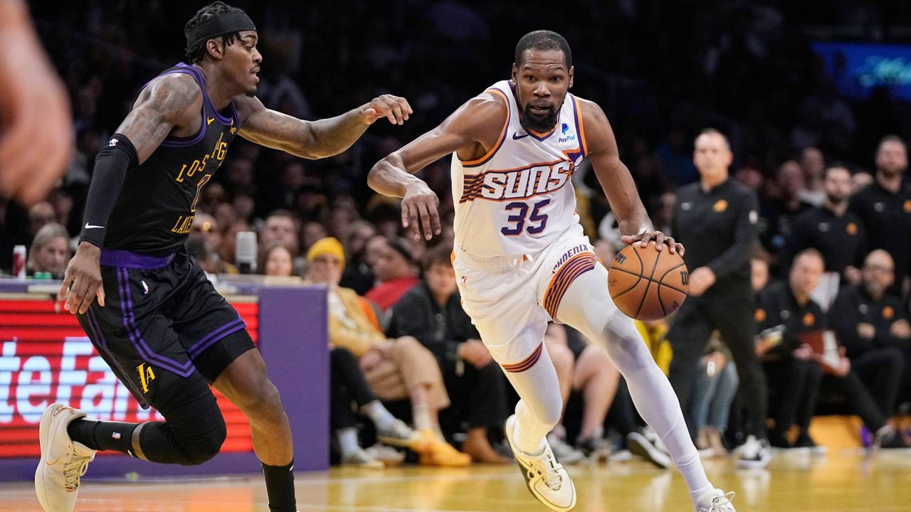 Kevin Durant drives toward the basket on Tuesday, Dec. 5, 2023 in Los Angeles.