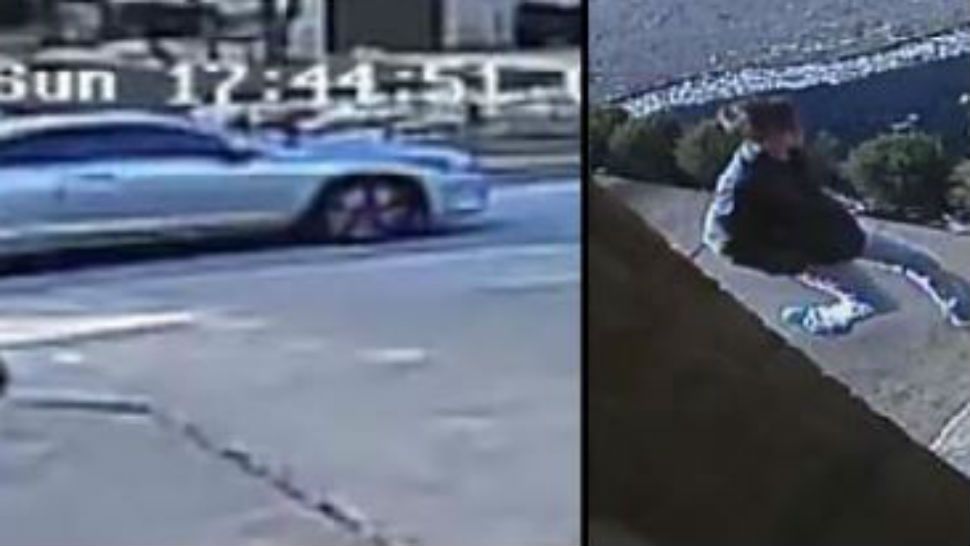 From left, car teen is seen speeding off in. Close-up of him on porch. Images/Lakeway Police Dept.