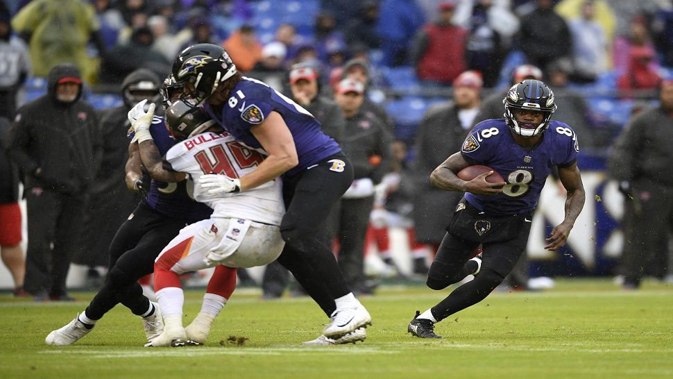 Ravens quarterback Lamar Jackson ran for 95 yards and threw for 131 yards on Sunday.