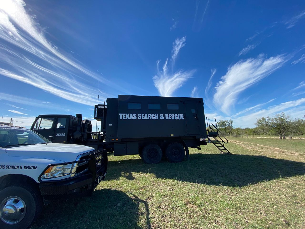 A Texas Search and Rescue staging area is set up in Caldwell County in order to search for missing Texas State student Jason Landry. (Spectrum News 1/Lakisha Lemons)