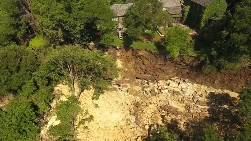 Aerial view shows scope of May 4 Central Austin landslide.