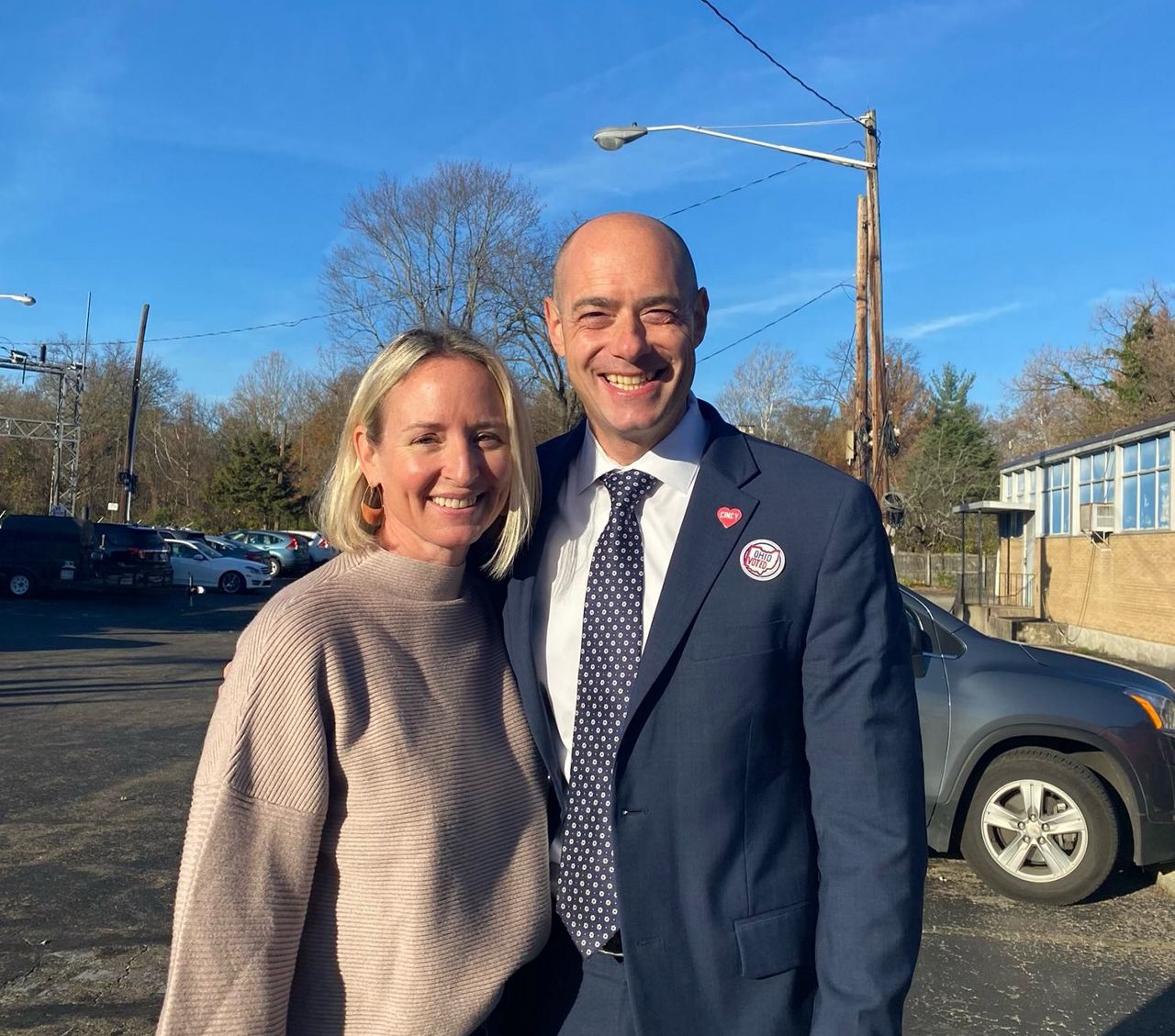 Greg Landsman poses with his wife after voting on Election Day 2022. (Photo courtesy of Greg Landsman)