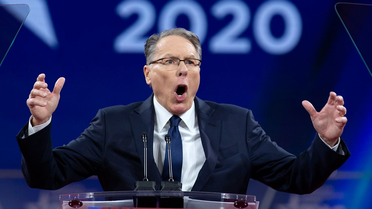 National Rifle Association Executive Vice President and CEO Wayne LaPierre speaks at Conservative Political Action Conference, CPAC 2020, at the National Harbor, in Oxon Hill, Md., Saturday, Feb. 29, 2020. (AP Photo/Jose Luis Magana)