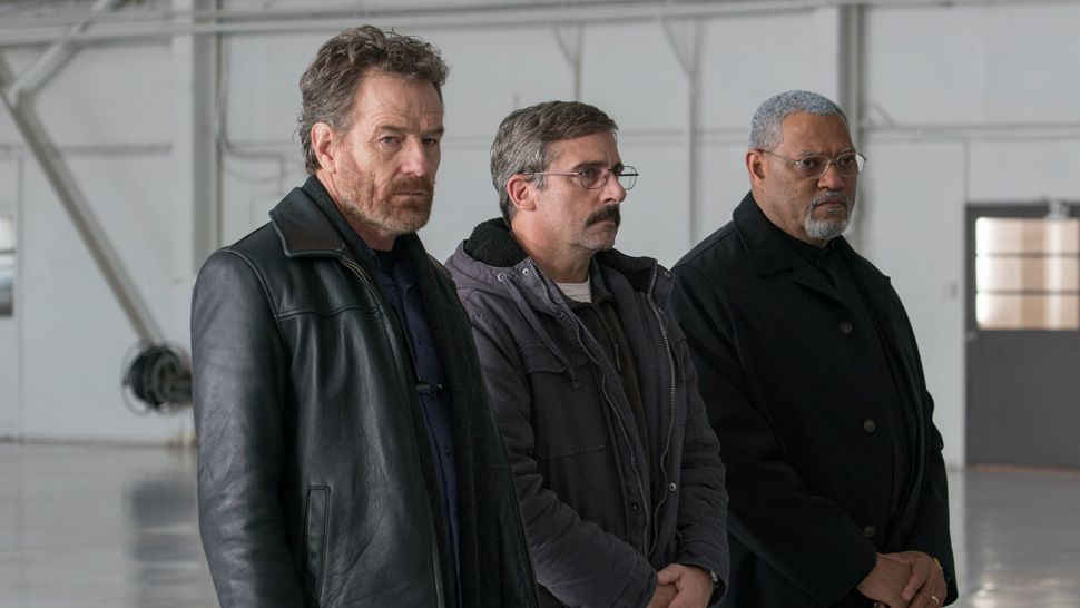 From L to R: Bryan Cranston as "Sal," Steve Carrell as "Doc," and Laurence Fishburne as "Mueller" in LAST FLAG FLYING. Photo by Wilson Webb. 