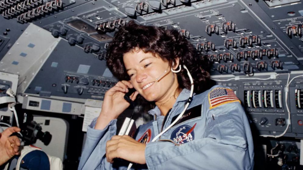 Astronaut Sally Ride aboard Space Shuttle Challenger for the STS-7 mission in 1983, which made her the first American woman in space. (NASA)