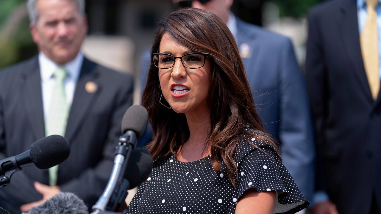 Rep. Lauren Boebert, R-Colo., speaks at a news conference July 29 in Washington. (AP Photo/Andrew Harnik, File)