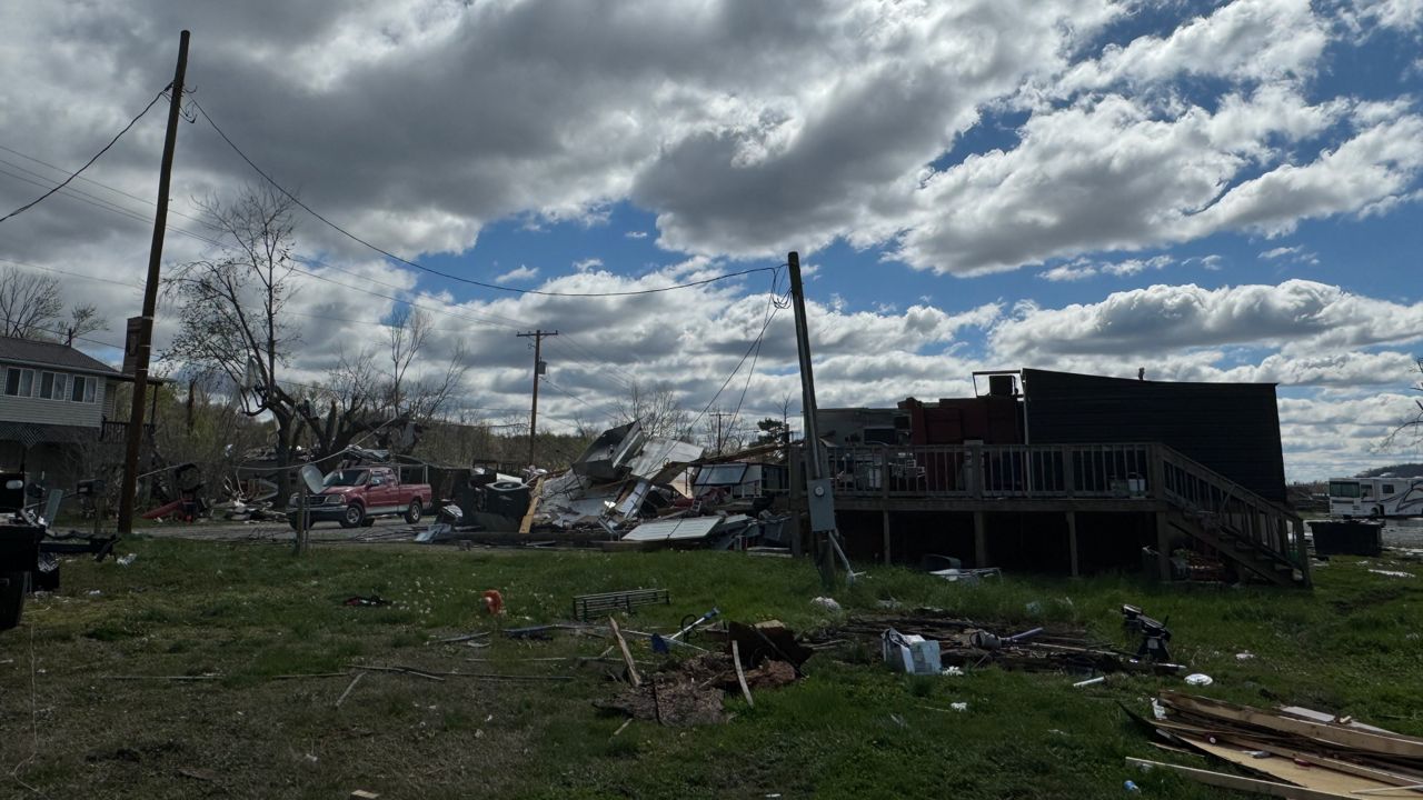 Damage from Tuesday's storms is evident in Ironton, Ohio, right along the Ohio river. (Spectrum News 1/Jason Pheister)