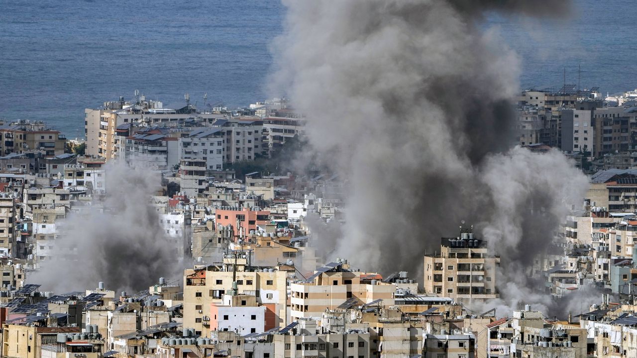 Smoke rises after an Israeli airstrike on Dahiyeh, in the southern suburb of Beirut, Lebanon, Monday, Nov. 25, 2024. (AP Photo/Bilal Hussein)