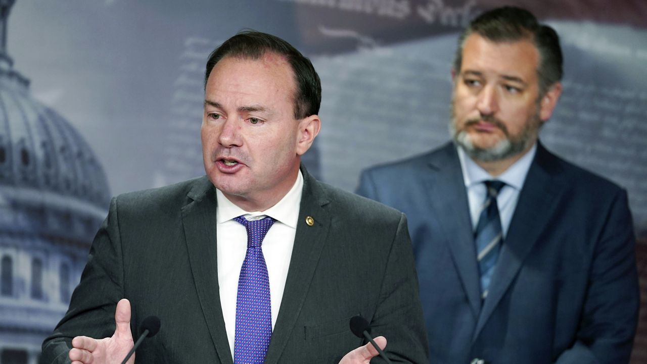 Sens. Mike Lee of Utah, left, and Ted Cruz of Texas (AP Photo/Mariam Zuhaib)