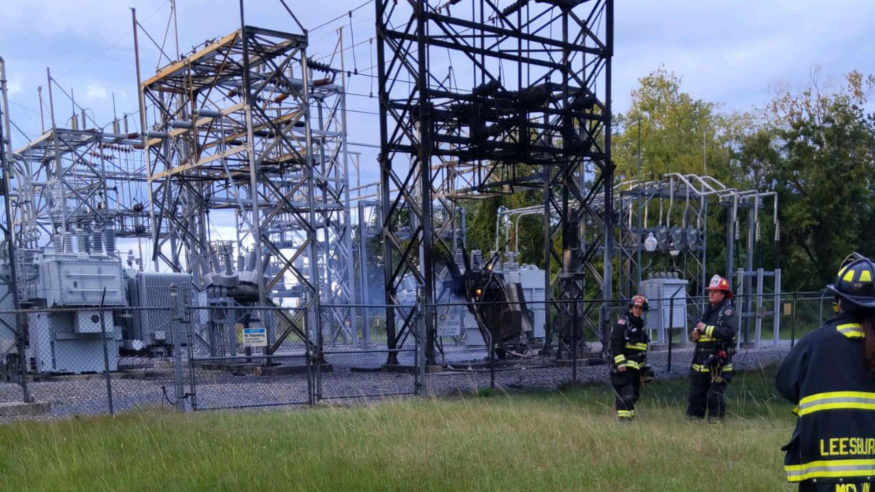 Emergency workers respond to a substation fire in Leesburg Tuesday that knocked out power to a large part of the city. (Leesburg Fire Rescue)