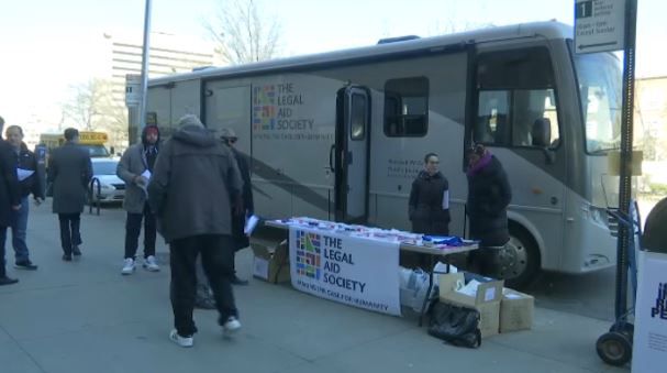 Public defenders with the Legal Aid Society got into their mobile unit on Monday and set up shop along Queens Boulevard in Kew Gardens. 