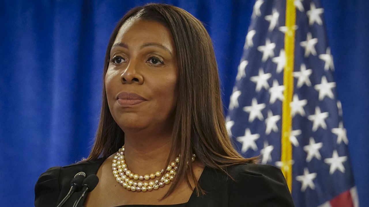 New York Attorney General Letitia James speaks during a press briefing, Friday, Feb. 16, 2024, in New York. (AP Photo/Bebeto Matthews)